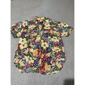Vintage Lizsport Women’s Multicolor Hawaiian Floral Cotton  Button-Up Shirt M